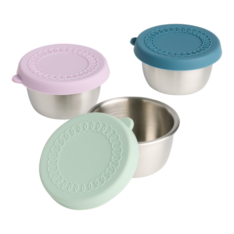Spring Hues Steel and Silicone Dip Bowls with Lids Set of 3