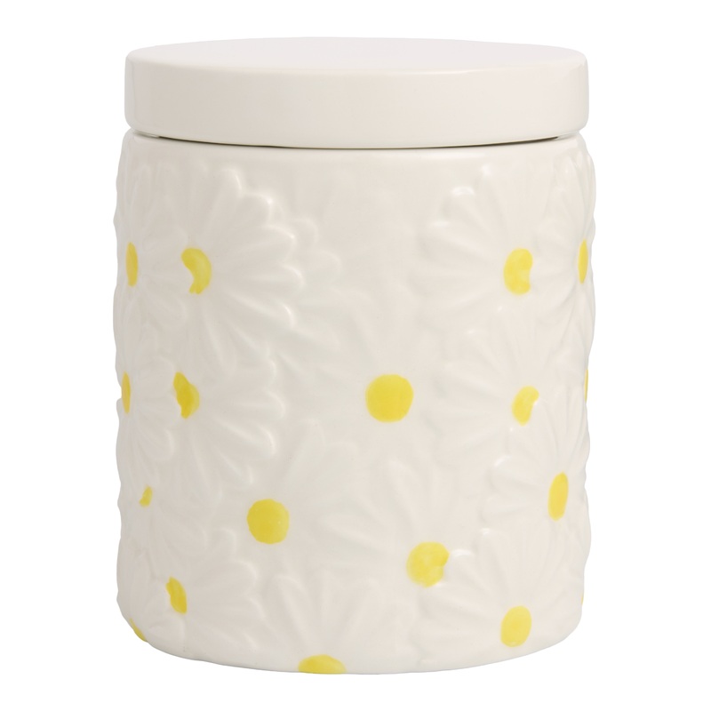 White and Yellow Daisy Hand Painted Ceramic Storage Canister