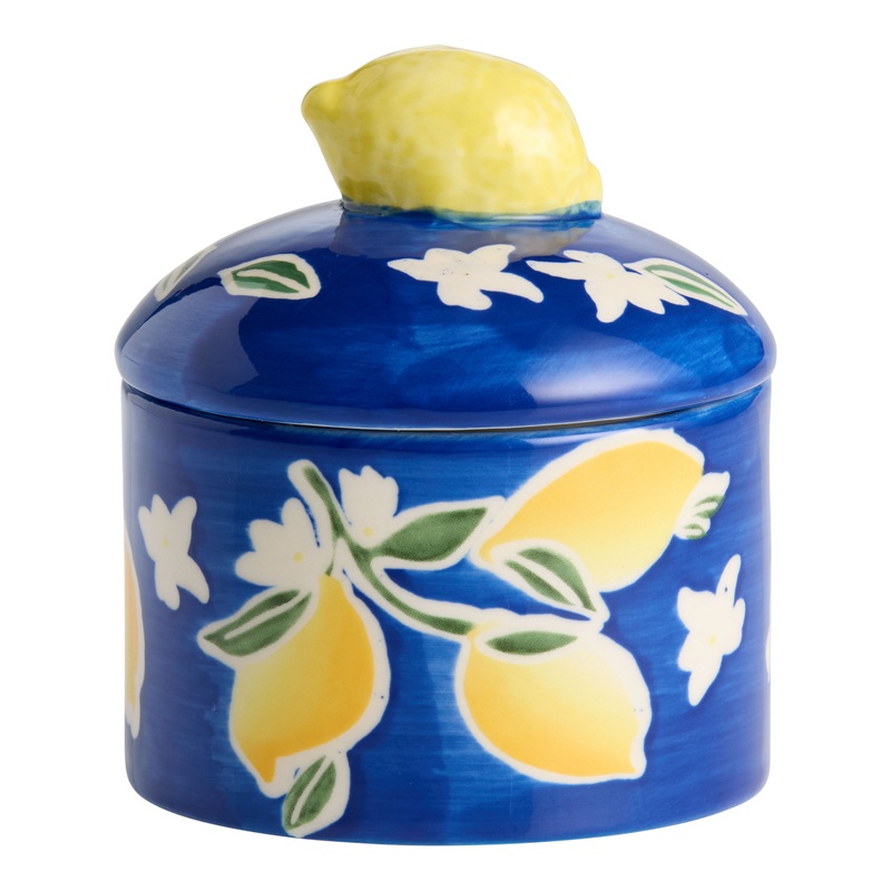 Yellow and Blue Wax Resist Ceramic Lemon Salt Cellar