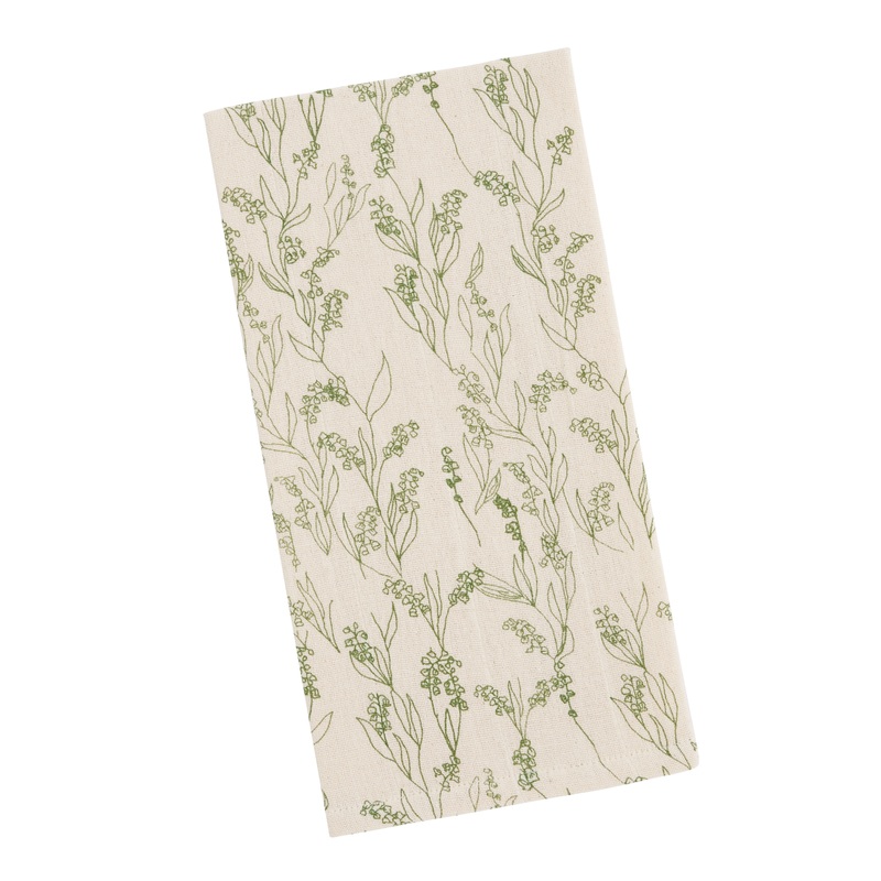 Green And Oatmeal Floral Foliage Kitchen Towel