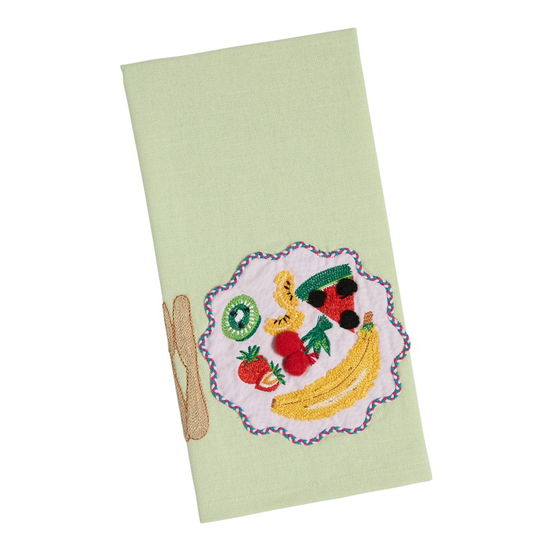 Green Fruit Plate Embroidered Kitchen Towel