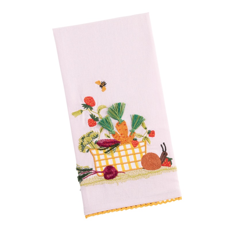 Lavender Veggie Basket Embroidered Kitchen Towel