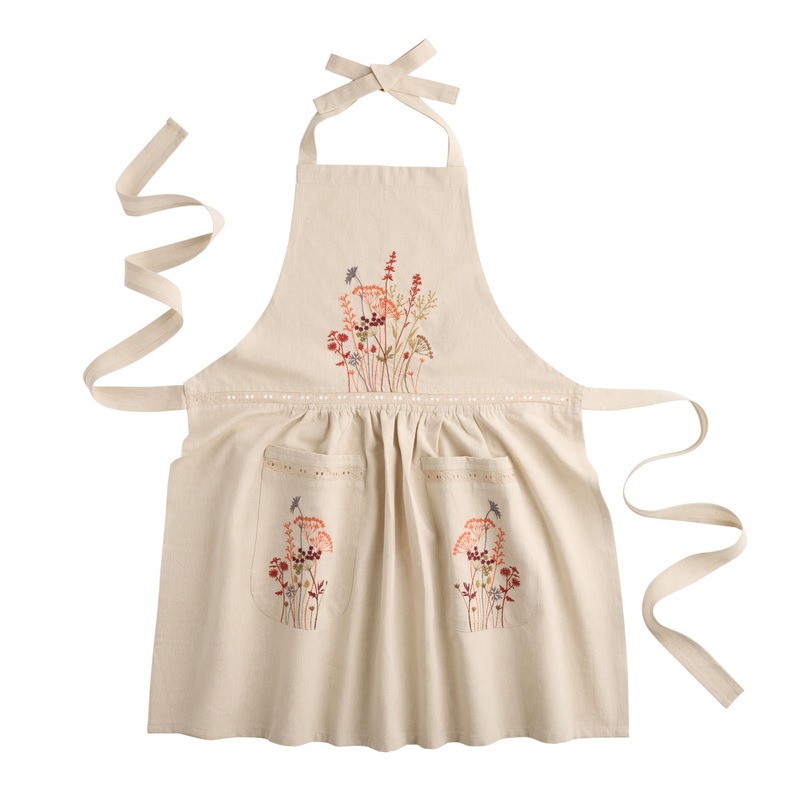 Oatmeal Embroidered Warm Botanical Apron