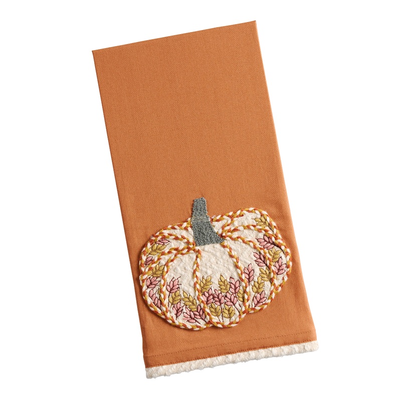 Orange Textured Embroidered Pumpkin Kitchen Towel
