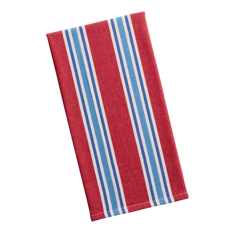 Red and Blue Woven Stripe Kitchen Towel