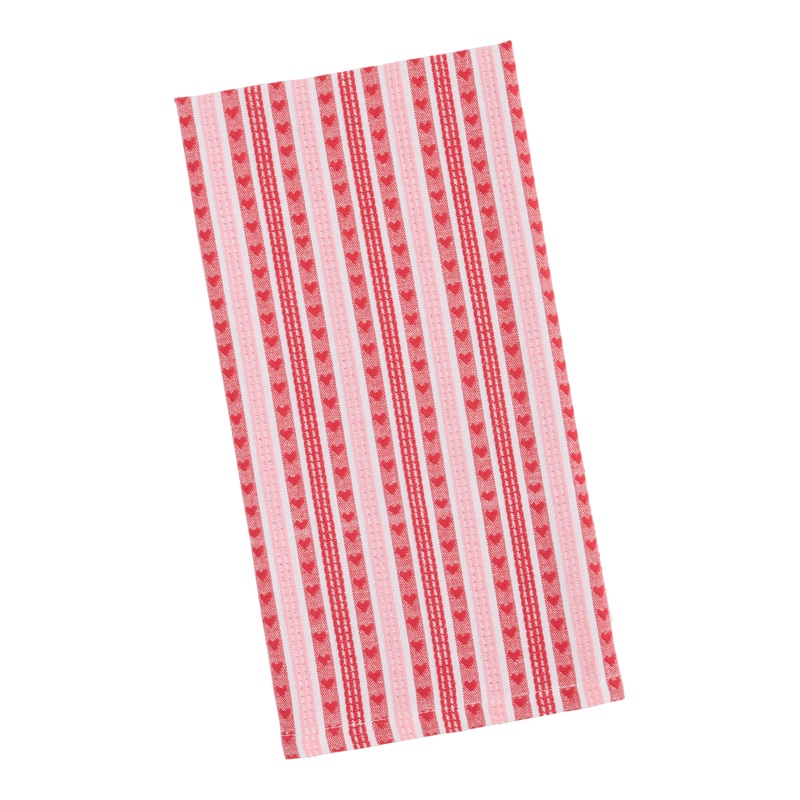 Red and Pink Heart Woven Stripe Dobby Kitchen Towel
