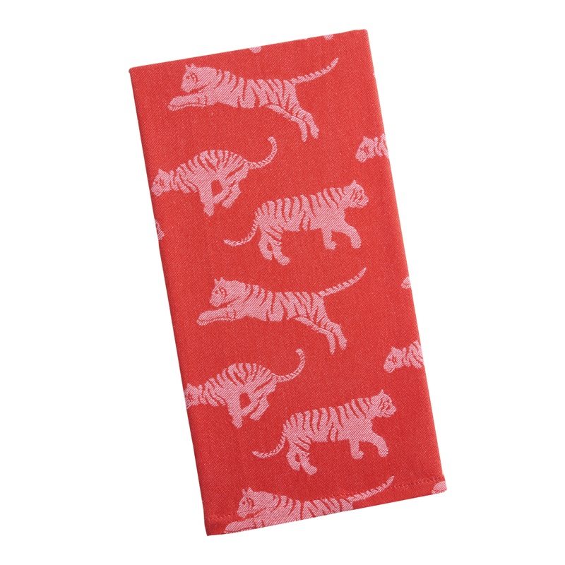 Red and Pink Tiger Jacquard Kitchen Towel
