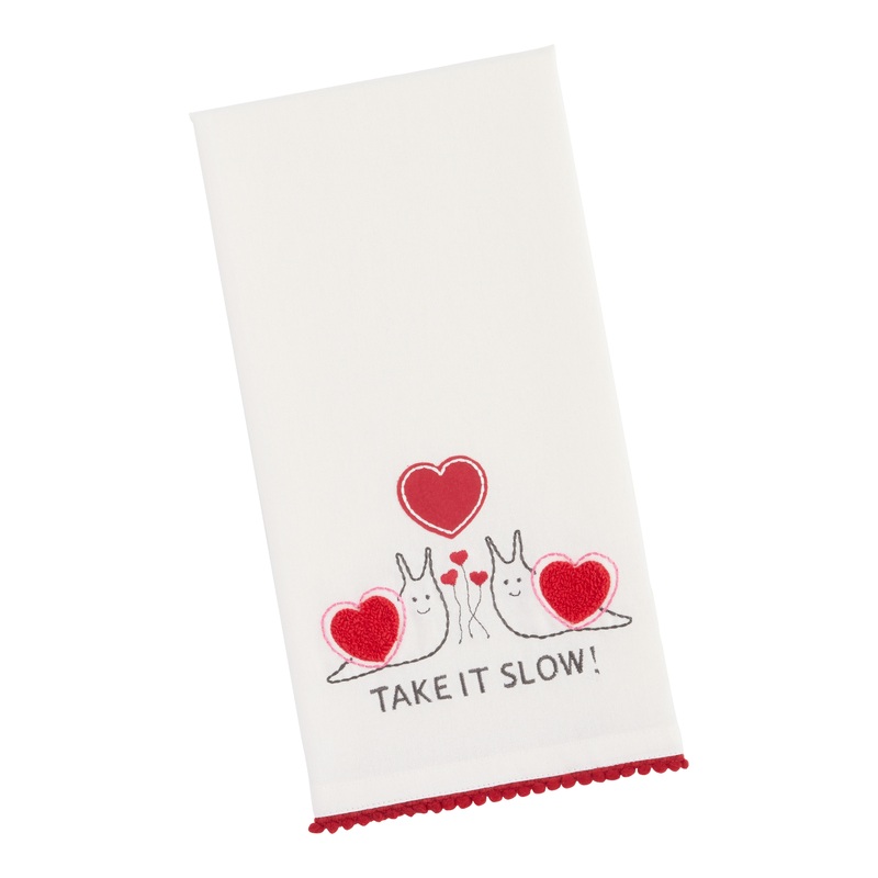 Take It Slow Snail and Heart Embroidered Kitchen Towel