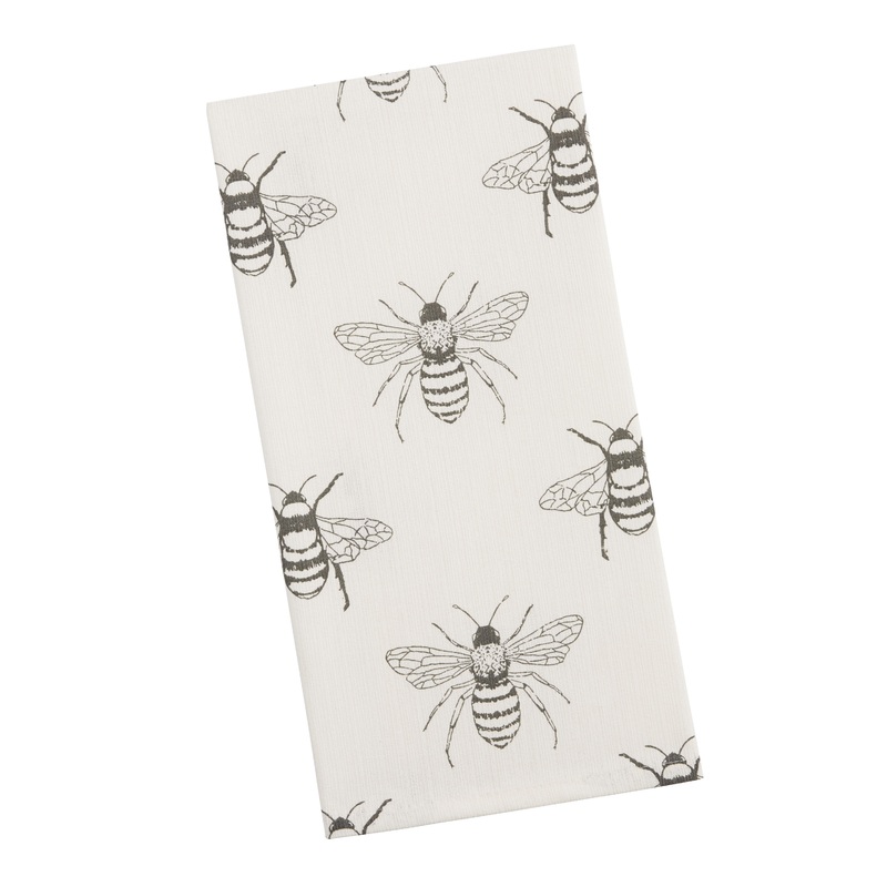 White And Charcoal Allover Bee Print Kitchen Towel
