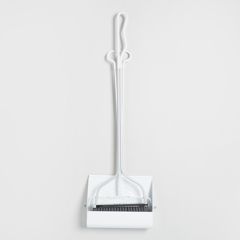 White Metal Upright Smiley Dustpan and Broom Set
