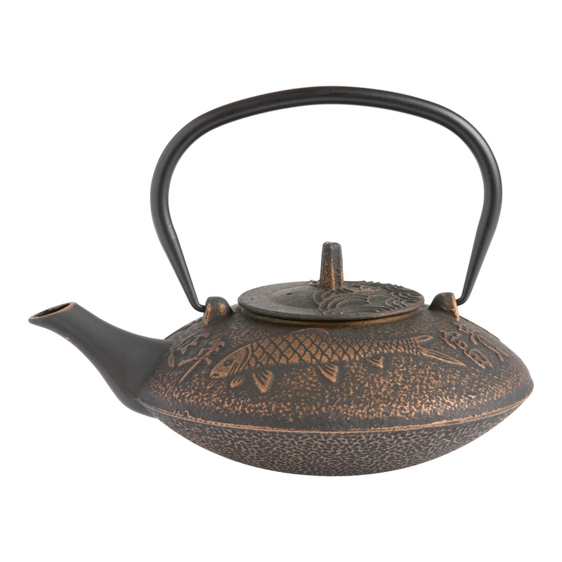 Black Cast Iron Koi Fish Embossed Teapot