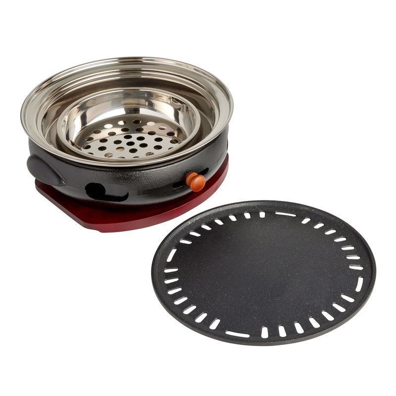 Cast Iron and Wood Korean Style Portable Charcoal BBQ Grill