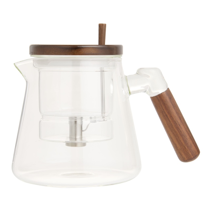 Glass and Wood Water Separation Loose Leaf Infuser Teapot