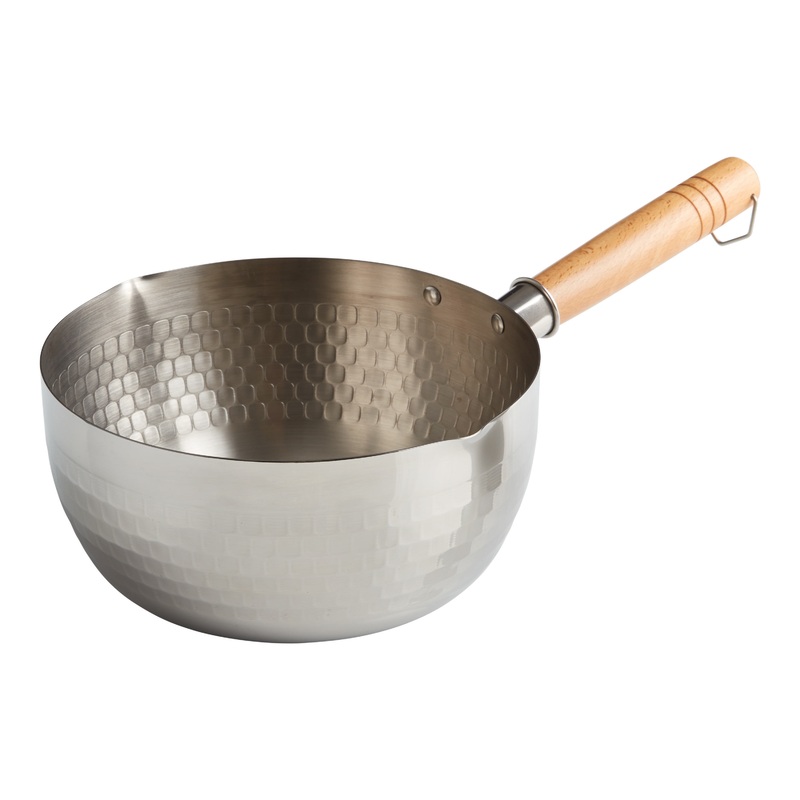 Hammered Stainless Steel and Wood Noodle Pot