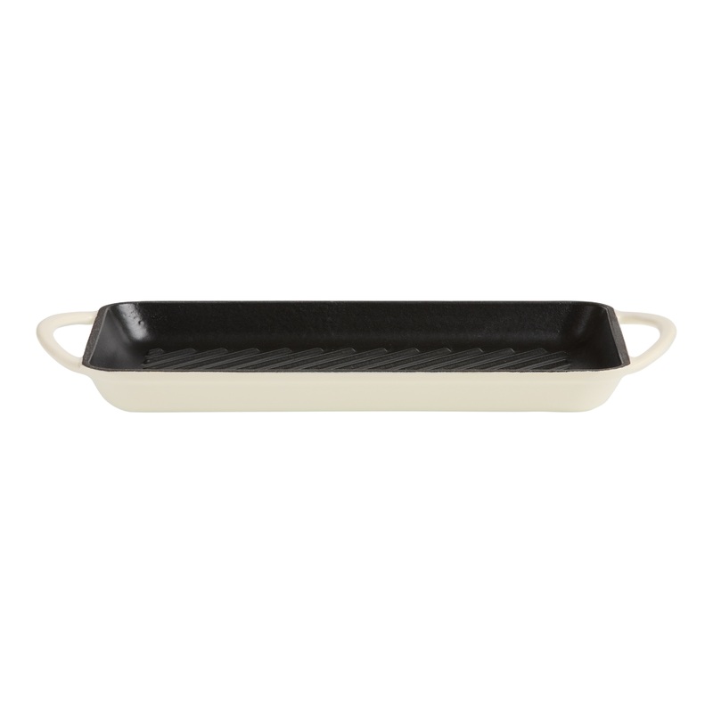 Ivory Enameled Cast Iron Oven Grill Pan