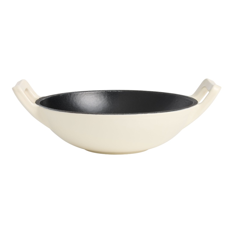 Mini Black and Ivory Dual Handle Enameled Cast Iron Wok
