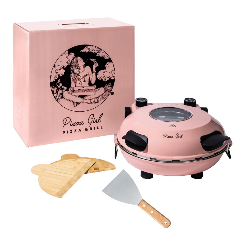 Pizza Girl Pink Tabletop Pizza Grill with Scraper