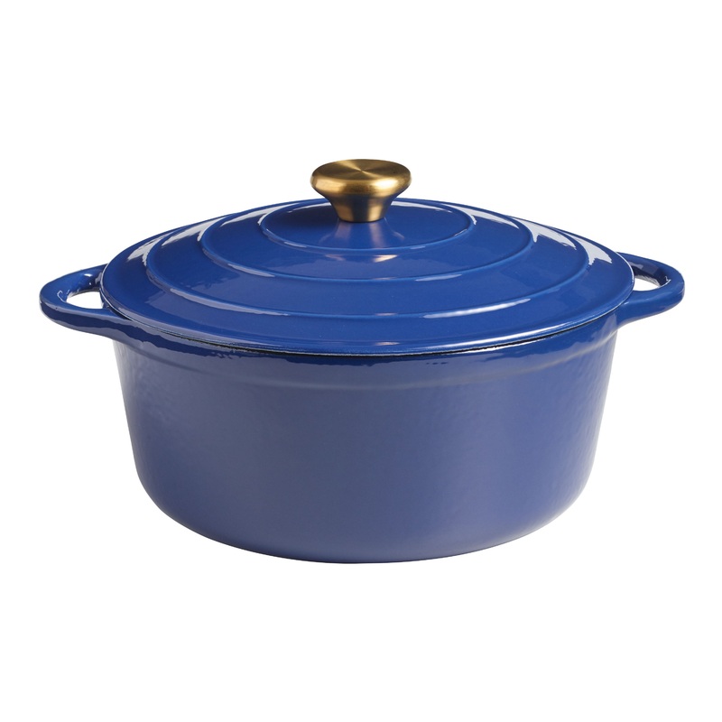 Round Indigo Blue Enamel Cast Iron Dutch Oven 5 Quart