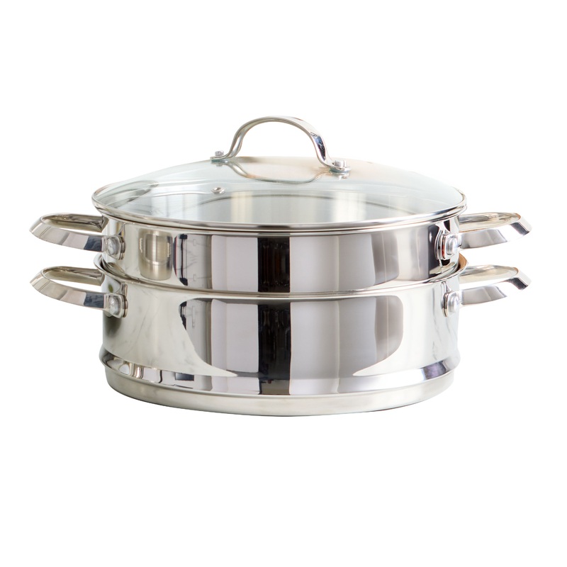 Stainless Steel and Tempered Glass Steamer Pot