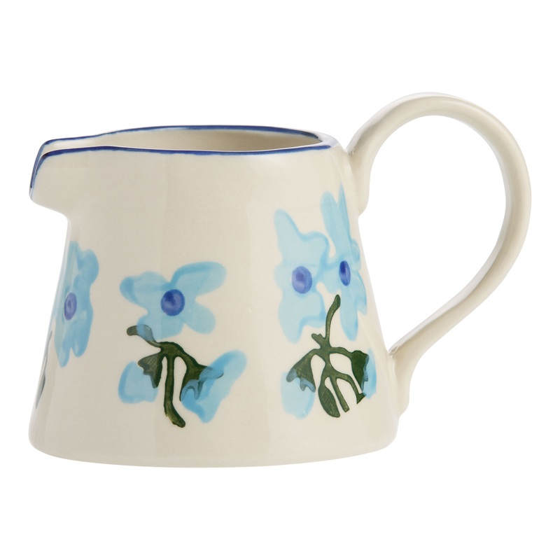 Blue and Ivory Hand Painted Ceramic Floral Creamer