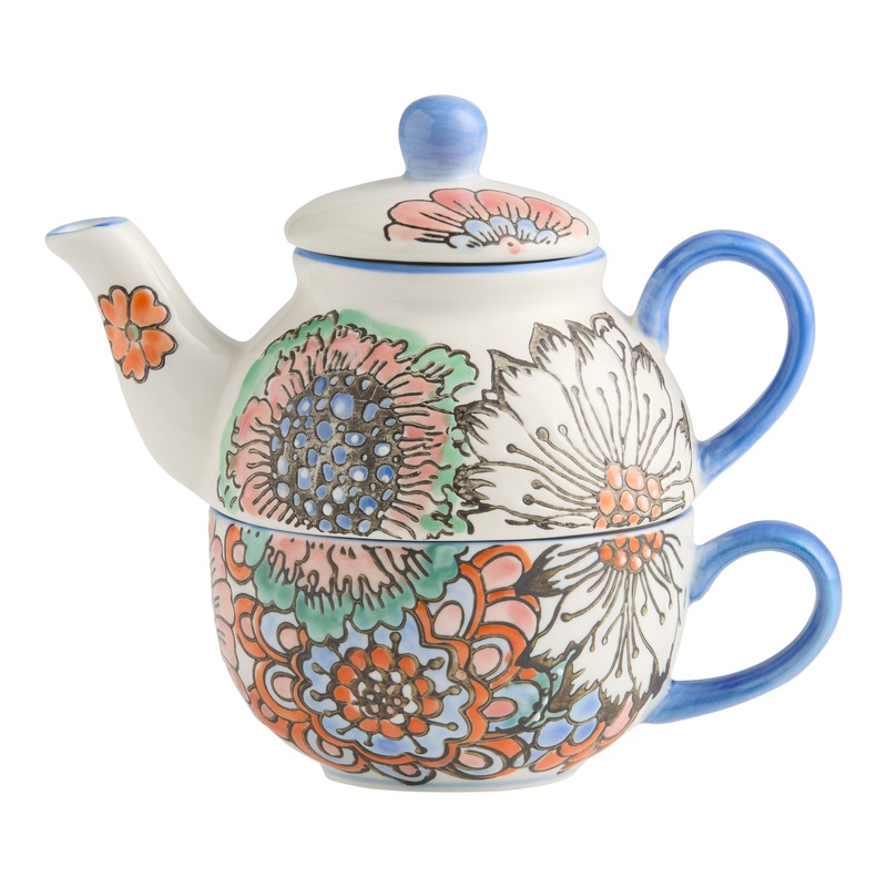 Floral Tea for One Hand Painted Infuser Teapot and Mug Set