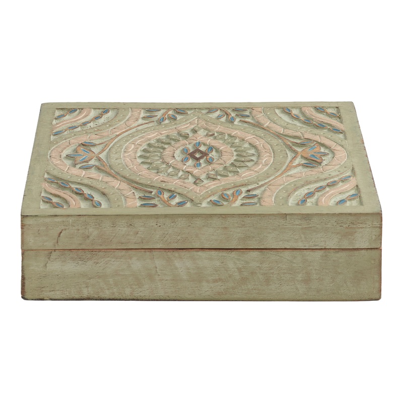 Green Geo Carved Wood Ashanti Storage Box
