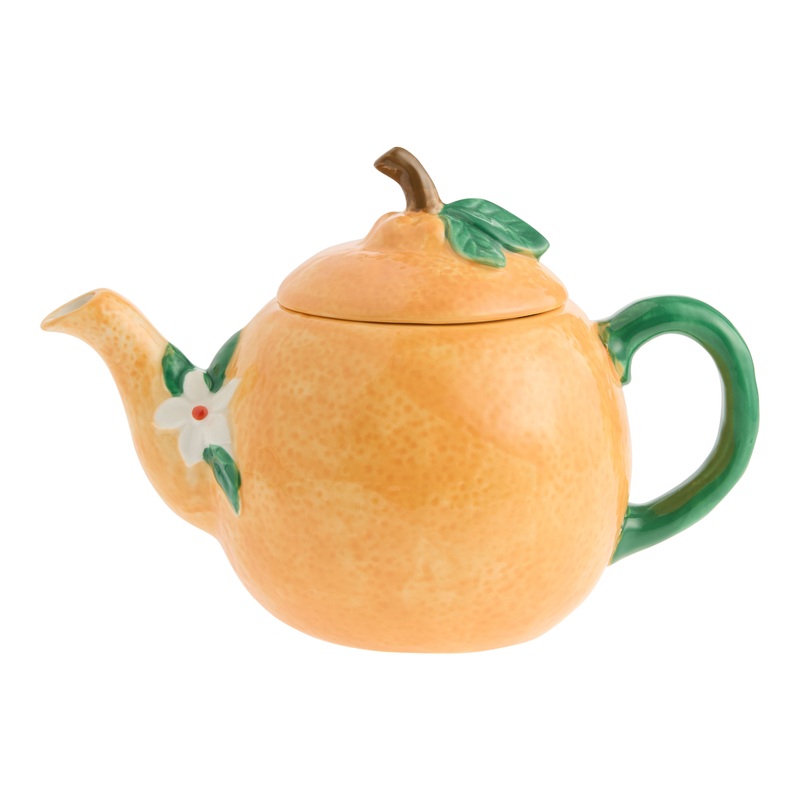 Hand Painted Ceramic Orange Floral Figural Teapot