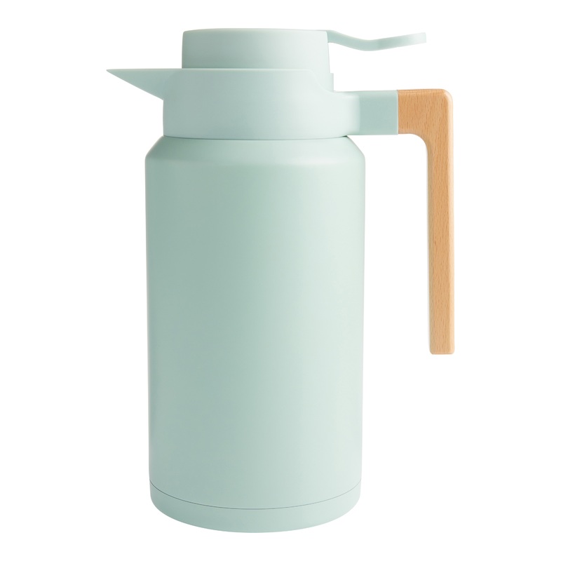 Large Sage Stainless Steel and Wood Insulated Vacuum Carafe