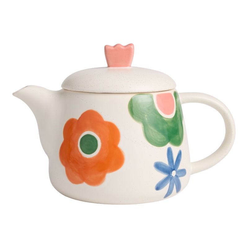 Speckled Floral Hand Painted Teapot with Figural Tulip Lid
