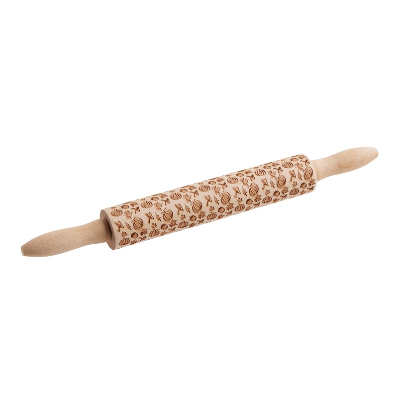 Wood Pumpkin and Autumn Leaf Embossed Rolling Pin