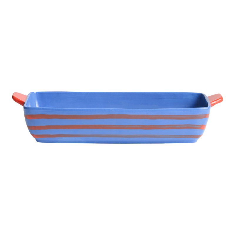 Blue Wax Resist  Ceramic Orange Slice Baking Dish