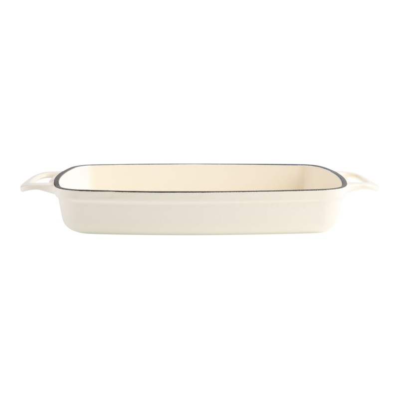 Ivory and Black Rim Enameled Cast Iron Roasting Pan