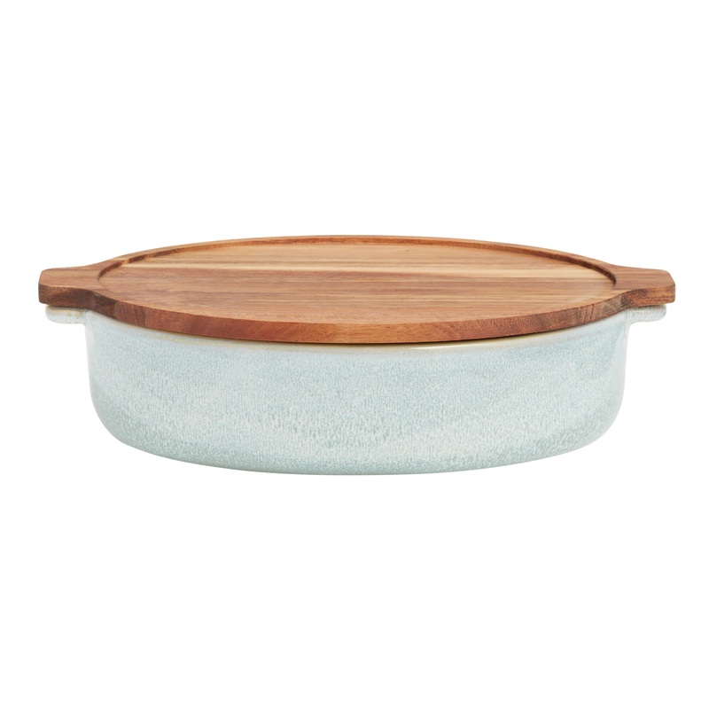 Oval Sage Green Reactive Glaze Baking Dish with Trivet Lid