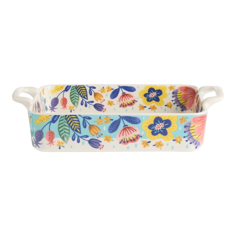 Small Multicolor Ceramic Floral Baking Dish