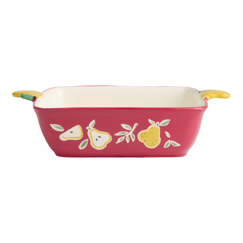 Square Wine Red Pear Handle Hand Painted Baking Dish