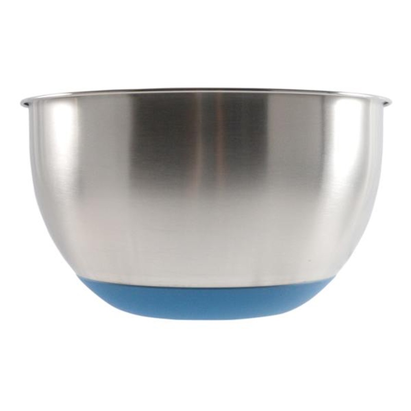 Stainless Steel Mixing Bowl with Blue Non-Skid Base, 5qt