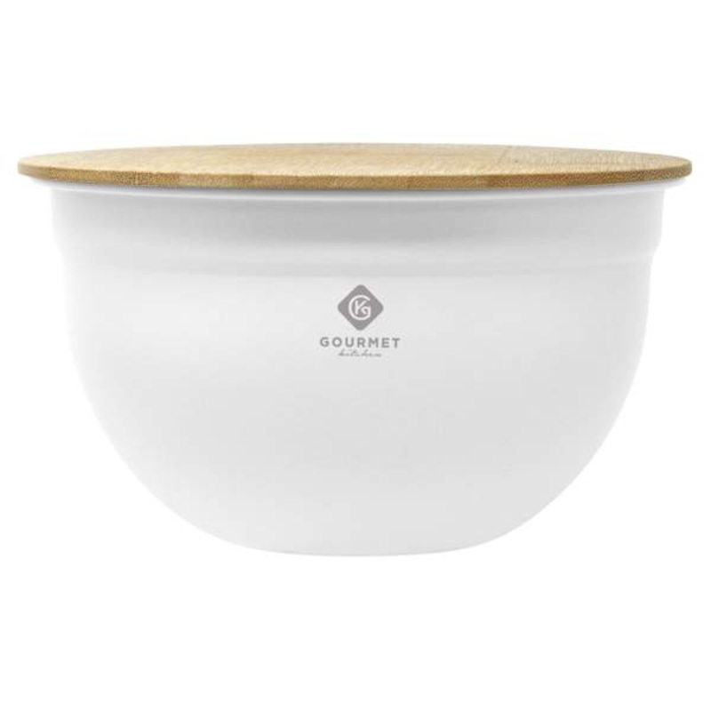 White Steel Mixing Bowl with Bamboo Lid, Large
