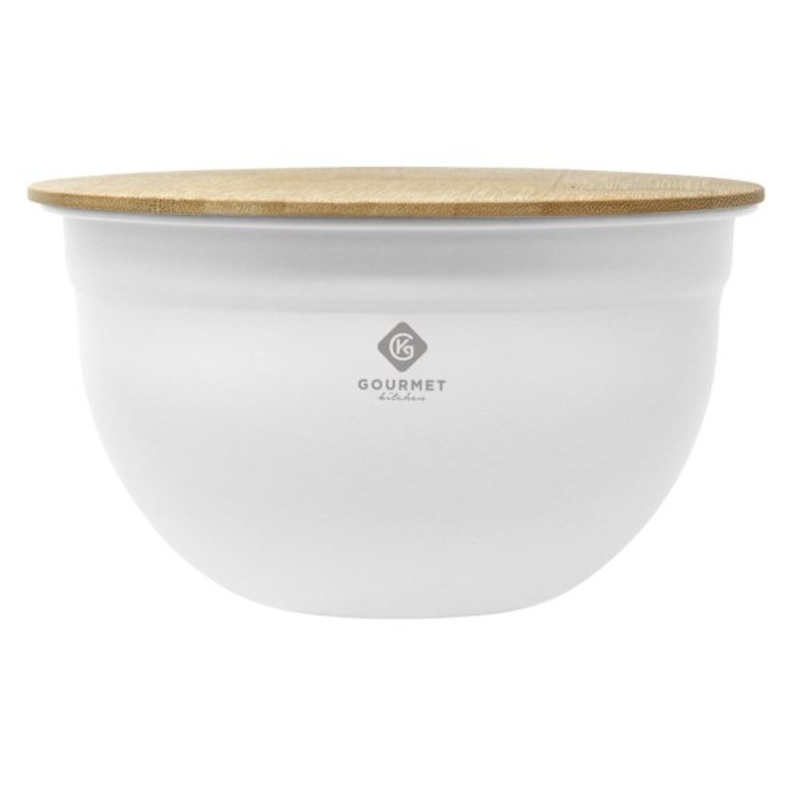 White Steel Mixing Bowl with Bamboo Lid, Small