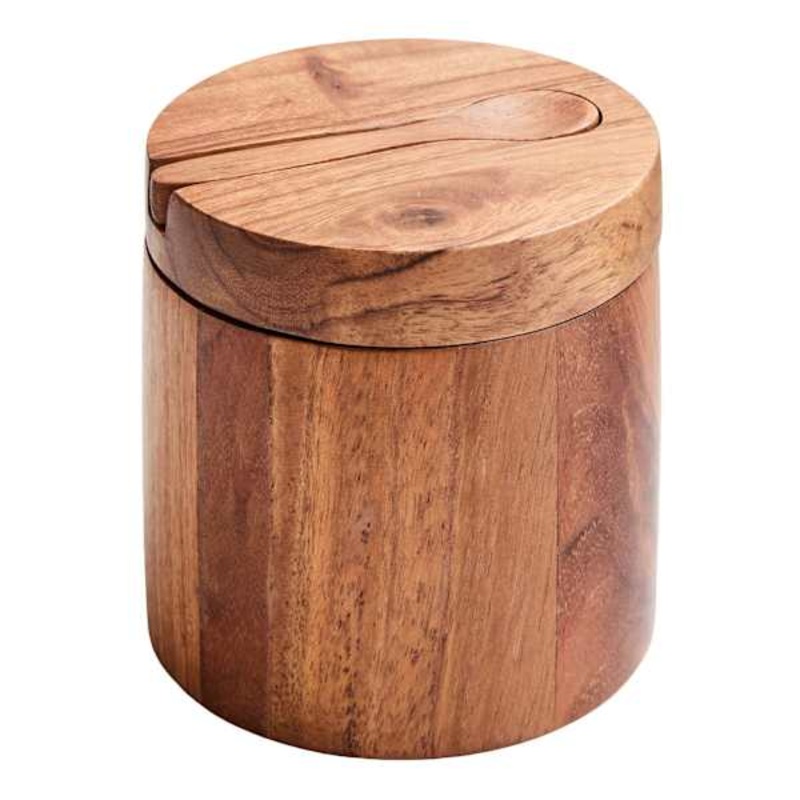 Acacia Wood Salt & Pepper Cellar with Spoon, 3″