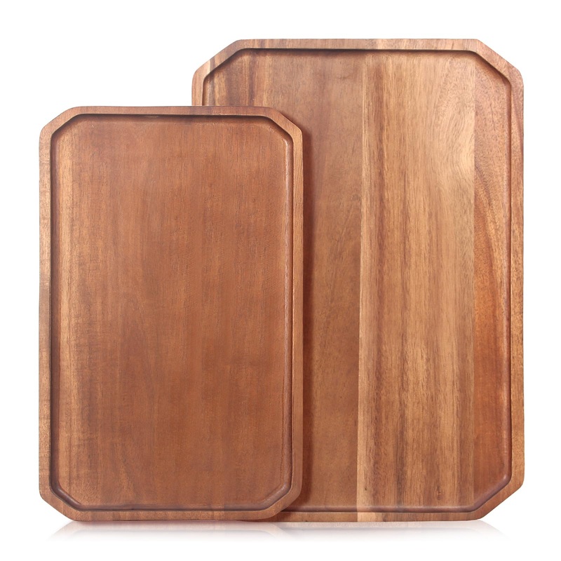 2 pieces large wooden panels serving tablets acaciae wood charcuterie plate for food tray cheese cheese serving board rectangular plates meat charcuterie boards decorative plate fruit tray 14 “x9.5” & 12 “x7.5”