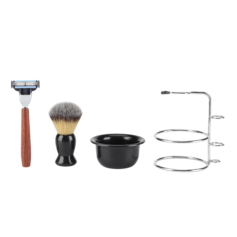 Akozone manual shaving set 4-piece razor set for razor stainless steel stand bowl for men holder brush bowl brush and men’s soft touch safety bathroom