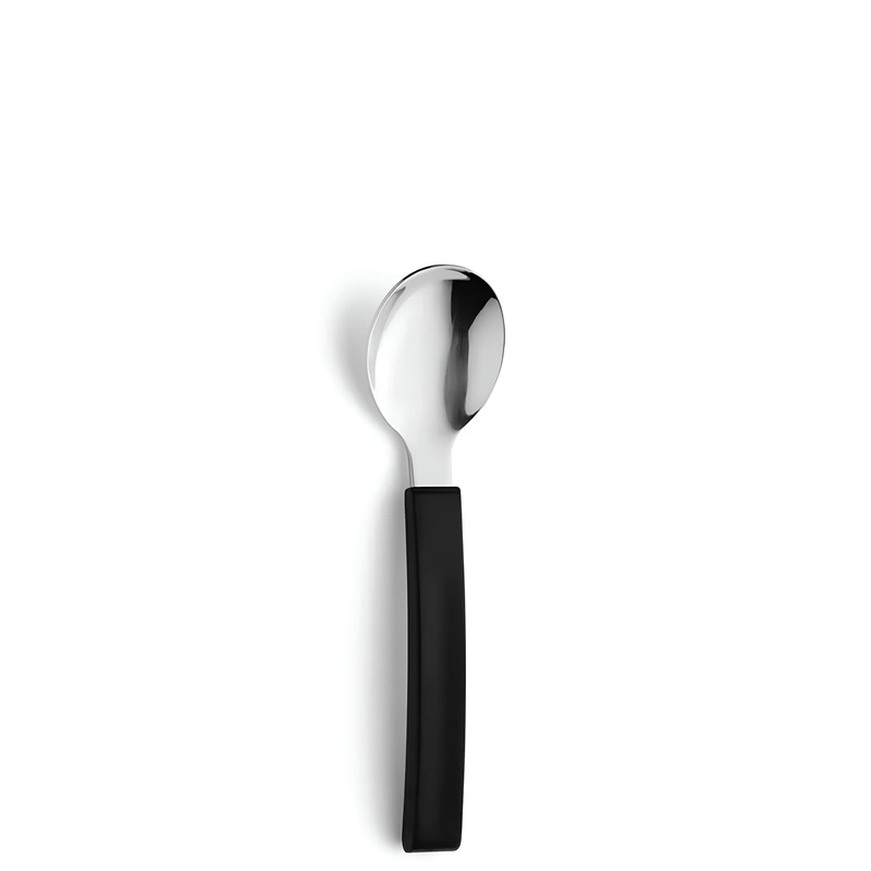 Amefa – Select spoon straight |Aids for people with handicap |Disabled cutlery |Ergonomic grip thickening |Black plastic handle |Dishwasher -proof |Length: 18 cm