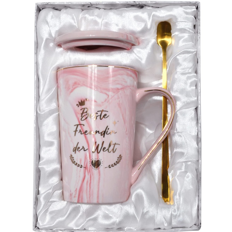 Bokalaka best friend gift coffee cup gifts for friends birthday gift for best friend in the world – 400 ml pink ceramic coffee cup with lid