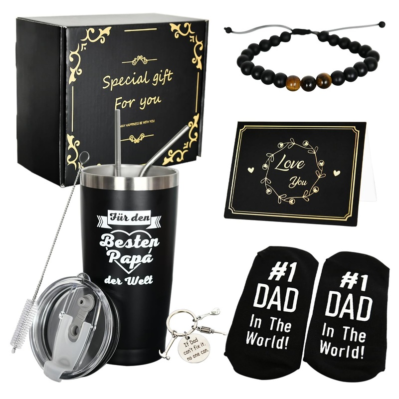 Bokalaka birthday present for dad father’s day gifts for dad funny dad gift gifts – best dad in the world and his beloved coffee 20oz stainless steel coffee mug gift box dad gift box