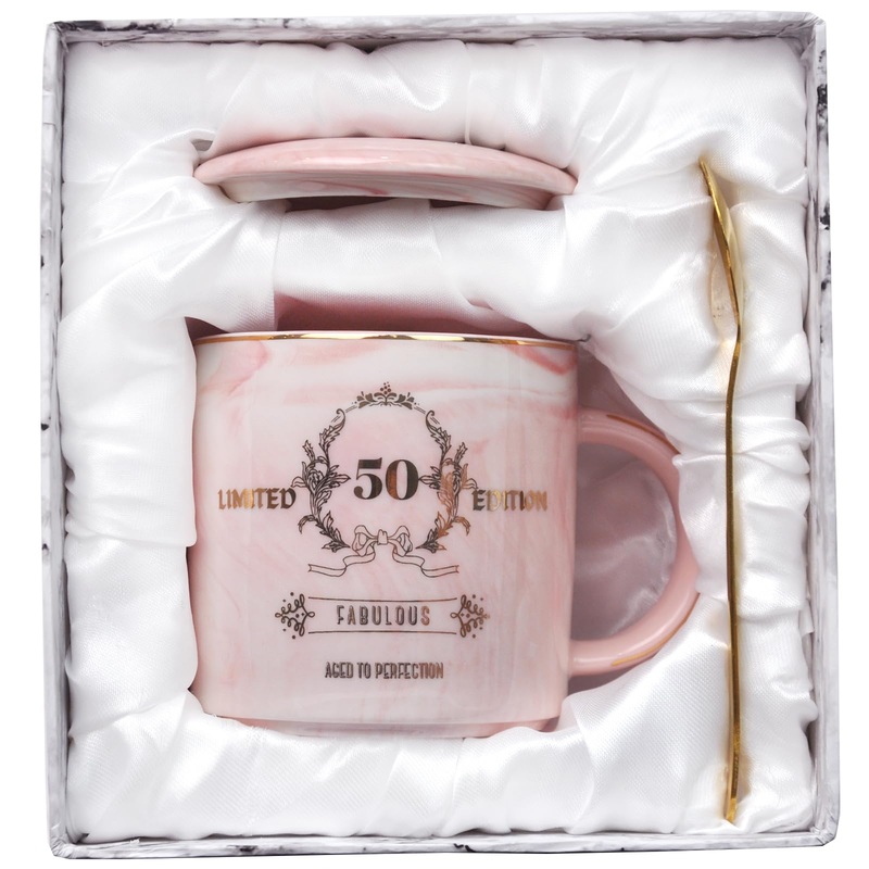 Bokalaka Gift for 50th birthday woman 50th birthday women 12oz pink coffee cup 50th birthday gift for women for girlfriend/mother/sister/colleague with gift box