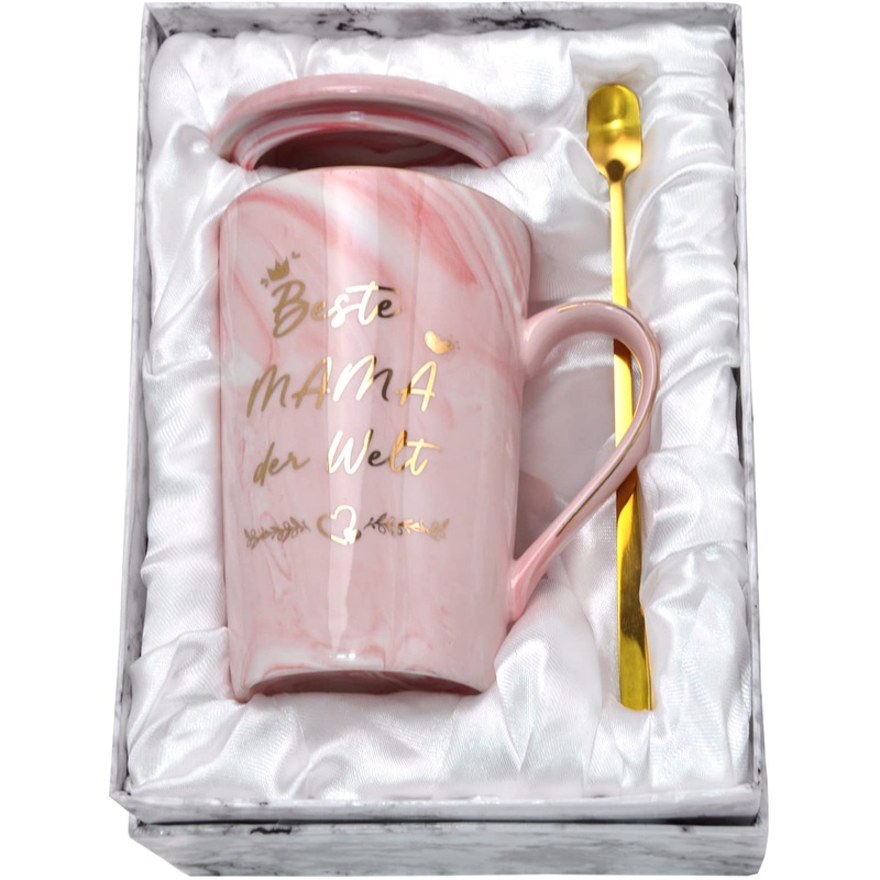 Bokalaka gifts for mom cup mother’s day gift mother gift mom birthday present best mom in the world – 400 ml pink ceramic coffee cup with lid spoon and gift box Mama11