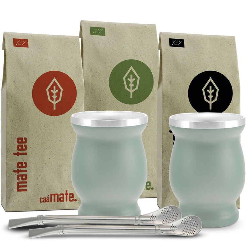 ca mate. Mate Tea Set Organic 3 types of mate + 2 double-walled stainless steel mate cups + 2 bombillas + preparation instructions (green)