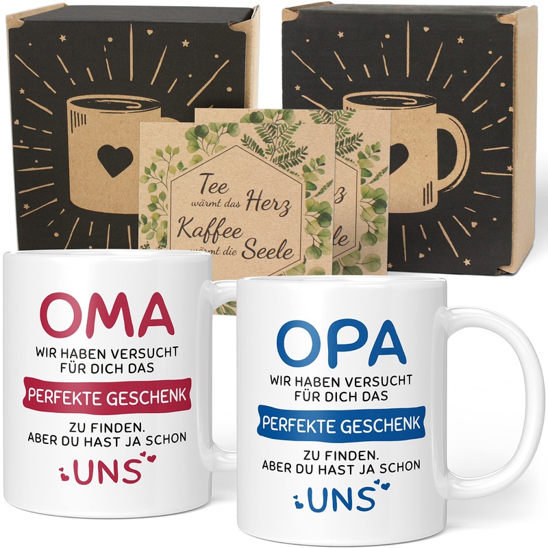 Gift set Grandma Grandpa Gifts – Grandma Grandpa Gift Christmas – Grandma Grandpa cup with saying – Grandma Grandpa grandson Gift (ceramic 330ml) Grandma & Grandpa 2 Set Gift – We – Red Blue Blue