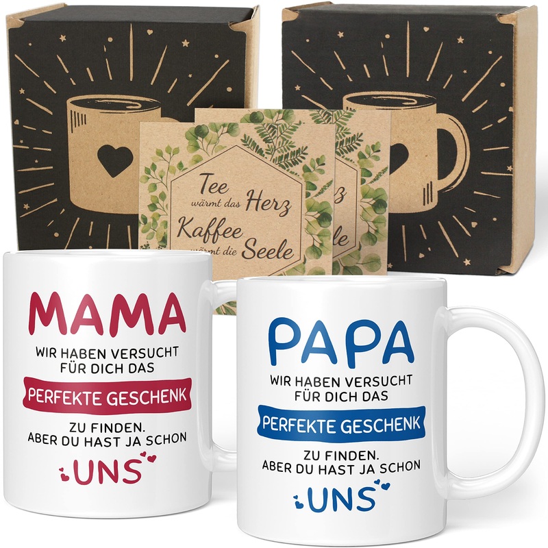 Gift set Mama Papa Gifts – Mama Papa Gift Christmas – Mama Papa cup with saying – Mama dad daughter son gift ideas (ceramic 330ml) Mama & Papa 2 Set Gift – We – Red Blue Blue