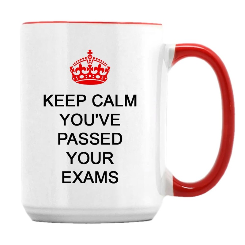 Giftme Keep Calm You’ve Passed Your Exams 15oz Ceramic Coffee Tea Mug. (Red Inside)